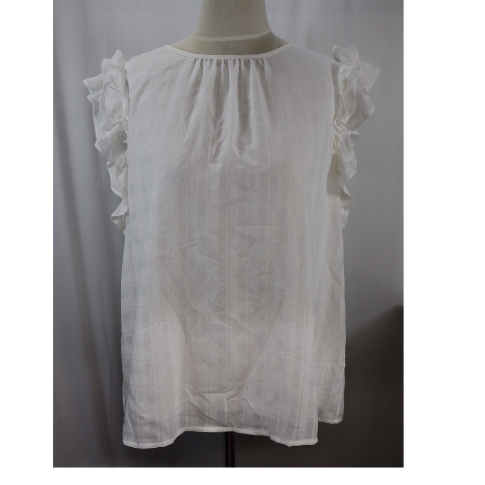 Career Teacher Feminine Anne Klein Women XL White Ruffle Cap Sleeve Keyhole